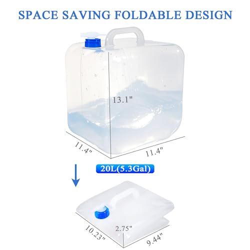 Collapsible Water Container with Spigot & Hook, BPA Free Water Jug, Foldable Carrier Bucket, Water Storage Container for Camping Hiking Survival Kit, 2-Pack (20L/5.3 Gallon) - size: 5.3 Gallon