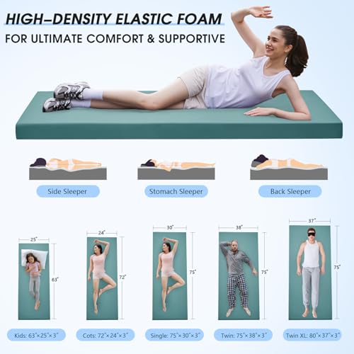 CYMULA 3 Inch Memory Foam Camping Pad, Camping Essentials Roll Up Floor Mat for Car Camping, Cot, Tent, Truck, Travel and Guest Use, Non-Slip Waterproof Bottom, Removable Cover - color: LAKE BLUE, size: Twin XL:80*38*3