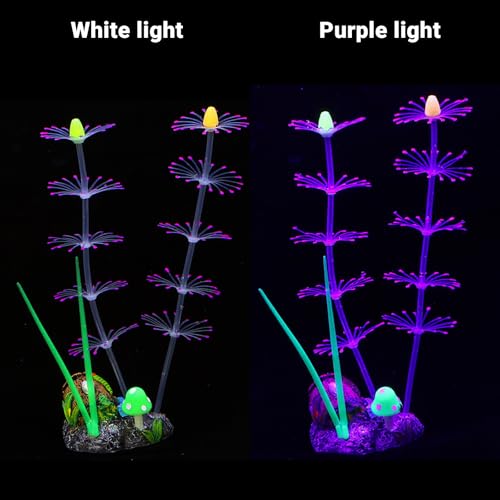 Soft Silicone long Coral Decor with Dynamic Swaying Motion, Weighted Base Aquarium Ornament for Lifelike Reef Aesthetic in Freshwater Saltwater Fish Tank, Safe Shelter for Invertebrates (Purple) - color: Purple
