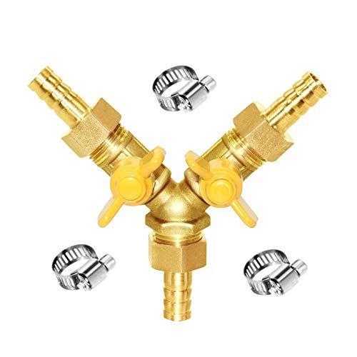 3 Way Shut off Ball Valve 1/4" Hose Barb Y Shaped 2 Switch Brass Fitting - size: 1/4 Inch - 1 pc