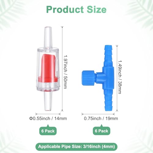 M METERXITY 6-Set Aquarium Air Valve, for 3/16" Airline Tubing Non-Return PVC Aquarium Air Control Valves W Check Valves for Fish Tanks/Aquaculture, Regulators Air Pump Adjustable Valve [Blue] - color: Blue, Red