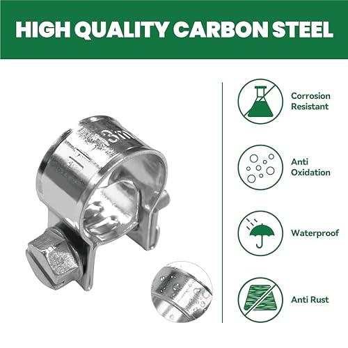 1/4" Mini Fuel Injection Hose Clamps, 20PCS Gas Line Hose Clamp, Adjustable Pipe Hose Clip Tube Clamps for Automotive,Agriculture,Plumbing, 7/16"-1/2" Dia - size: 7/16"-1/2" (11-13mm)