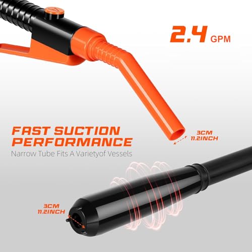 Electric Fuel Transfer Pump, 2.4 GPM Portable Fluid Transfer Siphon Pump with Oil Pipeline, Battery Gas Pumps with 47 Inches Hose &Gloves for Car/RV(Orange) - size: 1 Pack of Medium orange