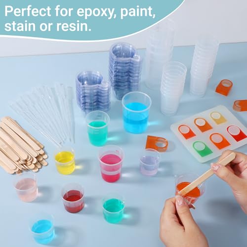 Gartful Resin Mixing Cups and Sticks, 110 Packs Epoxy Measuring Cups Kit - 60PCS 100ml Disposable Graduated Cups, 50PCS Wooden Stir Sticks for Mixing Paint, Stain, Epoxy, Resin - color: Clear cups+wooden stick, size: 50ml