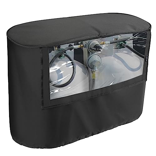 BougeRV Propane Tank Cover, Visible Valve, Fit Dual 30lb Tanks, Waterproof 600D Oxford Replacement Covers for Trailer/Camper, RV Parts Accessories (Black) - size: 30LB