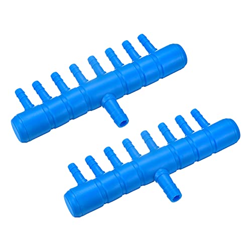 2Pcs 8mm to 5.5mm 8 Ways Air Line Tubing Splitter Connector Fish Tank Oxygen Pipe Air Tubing Adapter for Aquarium, Blue