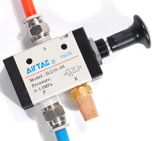 Push-Pull Valve AirTAC 3L110-06 1/8" NPT 3/2 Way Hand Lever 2 Position 3 Way Pneumatic Air Manual Control Direct Acting Type 0-145 PSI - size: 1/8 NPT, style: 3/2 way