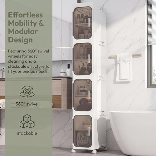 KHNR 2-Tiers Slim Bathroom Storage Cabinet,Narrow Bathroom Storage,Foldable Storage Cabinets,Movable Bathroom Storage Organizer for Small Spaces,Bathroom,White - color: White, size: 2-Tiers