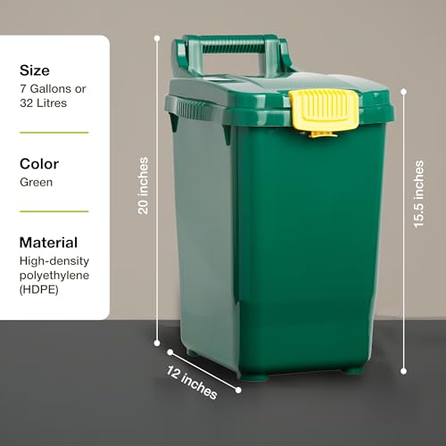 Nova Products 7 Gallon (32L) Multi-Purpose Storage Bin with Lid | Compact HDPE Container for Organic Waste, Pet Food, Road Salt | Easy to Clean Design with Side & Bottom Handles | Indoor&Outdoor Use