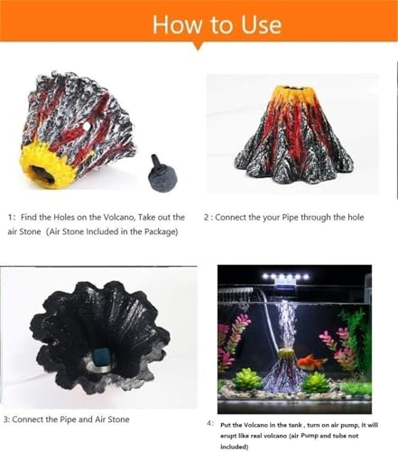 Aquarium Volcano Air Bubbler with Air Bubble Stone, Realistic Fish Tank Volcano Decor for Increase Oxygen, Cute Air Bubble Maker for Small Big Fish Tank Betta Aquarium Scenery (Red Volcano) - color: Red Volcano