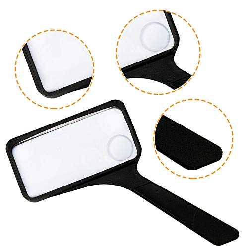 MAGDEPO 3X/5X Rectangular Large Handheld Magnifying Glass Bifocal Magnifier Acrylic Lens for Senior, Low Vision Reading Small Texts on Bottle, Labels, Menus, Hobbies