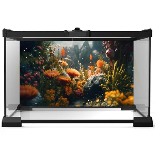 Foggy Stone Terrarium Background Green Seaweed Scenery Orange Floral Aquarium Background Durable Reptile Habitat Flower Background Mysterious Tank Backdrop Vinyl 24x12in - color: Orange, size: 24(W)x12(H)inches/ 60(W)*30cm(H)