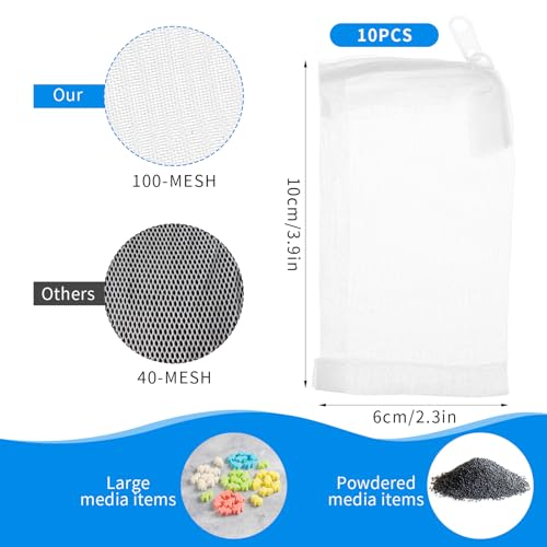 Teaaha 10PCS Media Bags for Aquarium Substrate, Extra Fine 150 μm Mesh Filter Bag with Plastic Zipper, Reusable Saltwater Freshwater Aquarium Filter Bags Purigen for Fish Tank(2.4" X 4")
