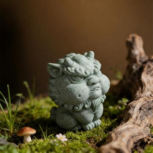 livelyfish Feng Shui Guardian Chi Lin/Kylin/Qi Lin Statue Sandstone Figurine Wealth Good Luck Sculpture Chinese Decor for Fish Tank Aquarium Garden & Patio Micro Yard Bonsai Decoration (M) - size: Medium