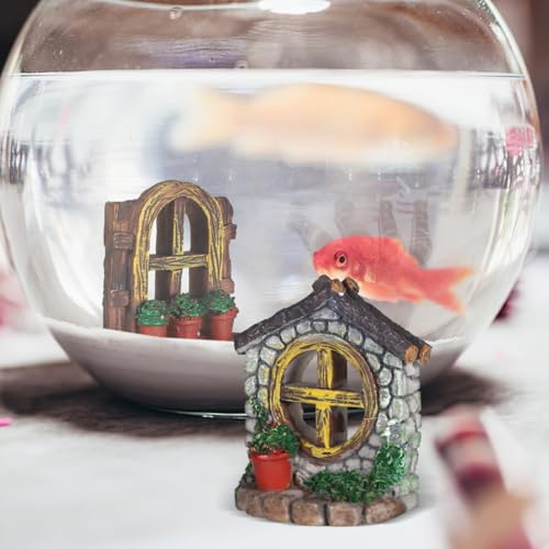 Veemoon 4 Pcs Fairy Garden Accessories Windows and Door Set, Synthetic Resin 2.36x1.97x0.79 Inch Aquarium Decor, Fish Tank Micro Landscape Flower Pot Home Office