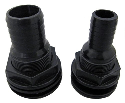 Drain & Return Combo [1] 1" Slip (Pipe Size) x 1.25" Barbed (Hose/tubing Size) Bulkhead (Requires 1" 3/4" Hole Diameter) + [1] 3/4" Slip x Barbed Bulkhead (Requires 1" 1/2" Hole Diameter)