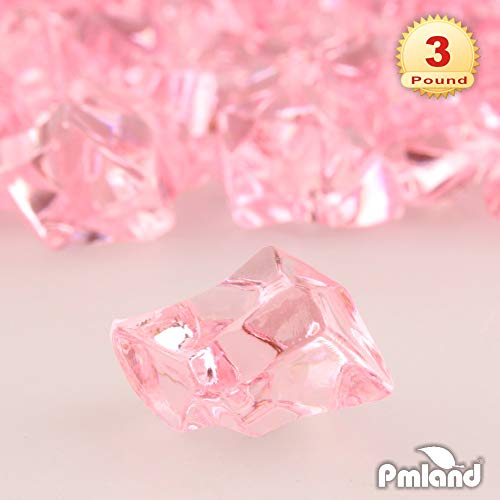 PMLAND Clear Fake Ice Rocks – 550 Pcs Large Pink Acrylic Gems Crushed Plastic Diamonds, 3 Lbs / 2.25 Quarts Bulk Vase Filler for Centerpieces Wedding Theme Décor Aquarium Table Scatter - color: Pink