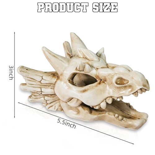 Warmtree Dragon Skull Animal Skulls Mini Skulls Dinosaur Skull Aquarium Resin Skull Dinosaur Head for Reptiles Hideouts Decoration, Statue Fish Aquarium Cave Landscape Terrarium