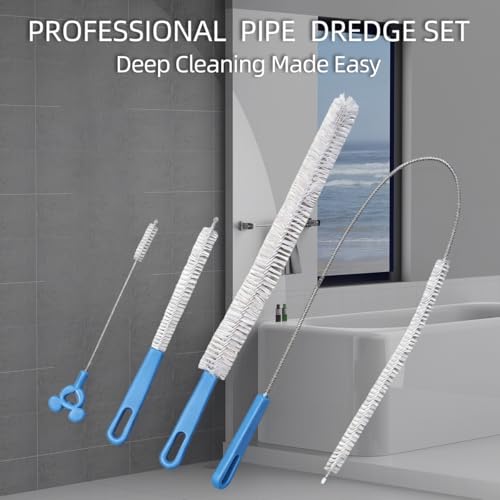 Flexible Drain Cleaning Brush Set, Long Pipe Cleaner for Kitchen Sink, Shower, Tub Hair Clogs, White, 4 Pack
