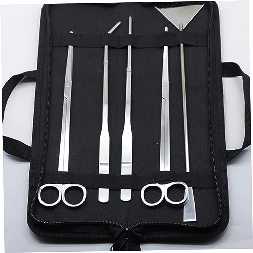 5pcs Aquarium Plant Maintenance Tool Stainless Steel Scissors Tweezers Scraper for Aquascaping Includes Canvas Storage Bag for Freshwater Tanks