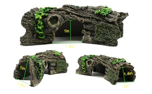 Aquarium Resin Trunk Description,Small Reptile Hide Cave, Natural Bark Texture, Safe for Freshwater & Saltwater Tanks - size: xs
