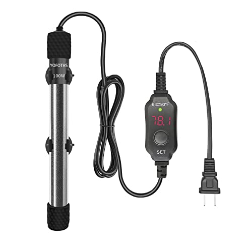 YOFOTHS Adjustable Mini Aquarium Heater 10-20 Gallons Submersible Small Fish Tank Heater 100W Digital Display Thermostat External Temperature Controller (100W) - size: 100W