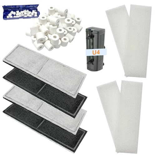 9 PCS Aquarium Maintenance Media Replacement for Fluval U4 Underwater Filter A480, Freshwater and Saltwater Aquarium Filter, Includes 4 Foam Pads, 4 Poly Carbon Cartridges and 1 Ceramic Ring - size: U4 Series