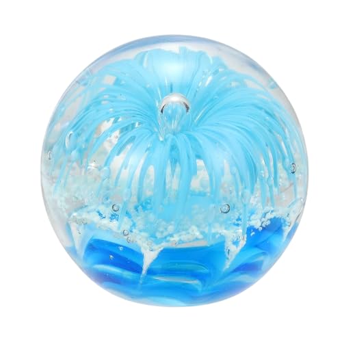 PATIKIL Glass Paperweight, 3.5'' Blown Glass Decor Crystal Ball Rainbow Light Effect Desktop Decor Fish Tank Ornament Unique Handmade Art Ocean Sculpture for Home Office, Blue - color: Blue