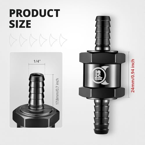EVIL ENERGY 1/4" Fuel Check Valve One Way Inline Non Return Diesel Gasoline Black (6mm OD,2PCS) - color: Black, size: 1/4