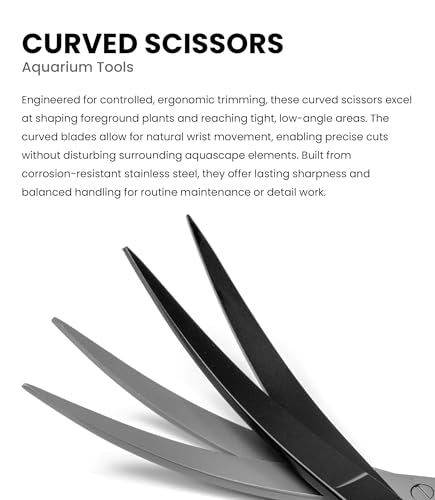 UNS Aquascaping Tools - Stainless Steel, Rust Resistant, Freshwater Planted Tank, Saltwater Reef Aquarium Maintenance Accessory - Trimming Stems & Carpets, Coral Cutting - Curved Scissors, Black - color: Black