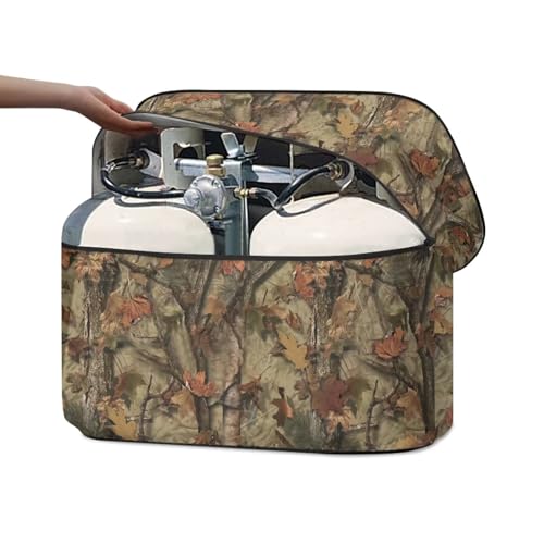 Forest Leaves Double 20lb RV Propane Tank Cover Weather Resistant Gas Cylinder Cover with Zipper All Seasons General - color: Forest Leaves, size: S(20LB)