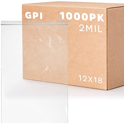GPI - 12" x 18" Zip Bags, 1000 Count, Clear Plastic Reclosable Zipper Poly Baggies, with Resealable Zip Top Lock. for Freezer, Apparel, Clothing, Food, Home & Office Supplies. - size: 12" x 18"