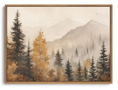 OIQArtOIQ Vintage Framed Wall Art Autumn Mountain Landscape Canvas Art Prints Fall Forest Rustic Farmhouse Pictures Wall Decor Modern Cottagecore Paintings Artwork For Bedroom Bathroom Living Room - color: Fall Trees, size: 12x16 in