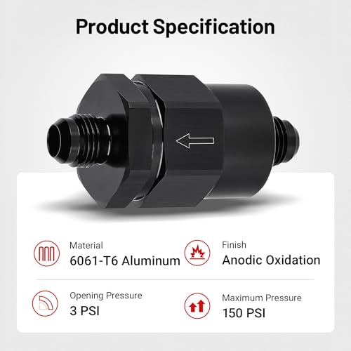 EVIL ENERGY 6AN Male Non Return One Way Check Valve Fitting Aluminum Black - size: 6AN(9/16-18 UNF)
