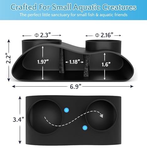Black Underground Aquarium Cave Tunnel, PETG 3D Printed Fish Tank Cave Hideout with Smooth Surface, Two-Hole Aquarium Tunnel, Fish Tank Decor for Bettas, Shrimp, Corys, Loaches, Guppie, Snails