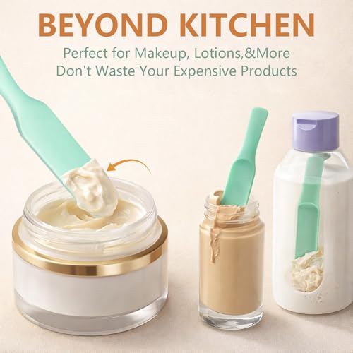 Opasyo 3 pcs Silicone Jar Spatula -Skinny Silicone Spatula, Long Handle Rubber Scraper for Sourdough Starter & Blender, Heat Resistant Skinny Spatula for Peanut Butter & Makeup, Reaches Bottom of Jars