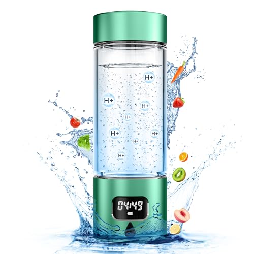 Hydrogen Water Bottle - Portable, Rechargeable, LED Timer, Aluminum and Glass, 5000 PPB Hydrogen in 10 Minutes, 340ml Capacity, for Husband, Friend & Family, for Travel, Sports, Home, Office(Green) - color: Green
