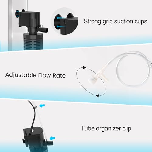Aquarium Filter for 60-150 Gallons - Adjustable Flow Fish Tank Filters 420GPH Ultra-Quiet Submersible Power Pump Internal Filter with Biochemical Filtration Air Supply Water Clean - size: 25W Filter