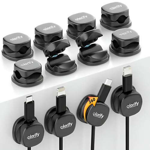 12 Pack Rotatable Spring Cable Clips, Adhesive Cord Organizer for Charging Cords, Phone Charging Clips, Laptop, Nightstand & Desk Cable Management for Home & Office Use (Black) - color: Black, size: Pack 12