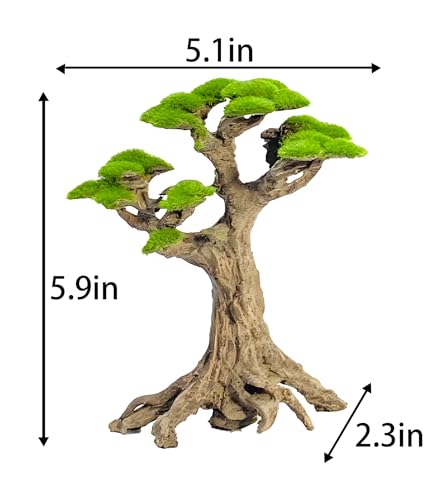 Novelsite Fish Tank Decor- Small Bonsai Trees with Faux Moss- Aquarium Decoration Aqua scaping- Made of Sandstone, Goldfish Betta Fish Tank Decorations - color: Tree-little, size: Tree-Little-s