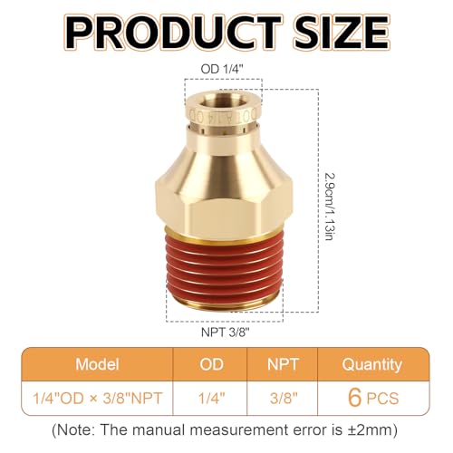 6PCS DOT Quick Push to Connect Brass Air Brake Fitting, Kalolary Brass Straight DOT Line Fittings 1/4"OD×3/8"NPT Thread Air Brake Line Fittings, Air Suspension Kit, Air Hose Repair Kit - size: Straight 1/4"OD ×3/8"NPT