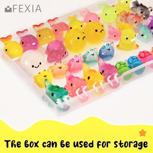 FEXIA 50 Pcs Ocean Mini Resin Animals Tiny Aquariums Decor Glow in The Dark Resin Figures Luminous for Garden Landscape Sea Decor DIY - color: Ocean Animals-50pcs