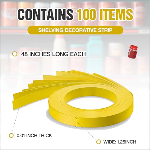 Frienda 100 Pcs Decorative Gondola Shelving Vinyl Insert Strips Pre Cut 48" x 1.25" C Channel Decorative Shelf Insert Strips for Retail Store Supermarkets Grocery Gondola Decoration (Yellow) - color: Yellow