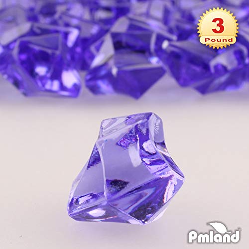 PMLAND Clear Fake Ice Rocks – 550 Pcs Large Purple Acrylic Gems Crushed Plastic Diamonds, 3 Lbs / 2.25 Quarts Bulk Vase Filler for Centerpieces Wedding Theme Décor Aquarium Table Scatter - color: Purple