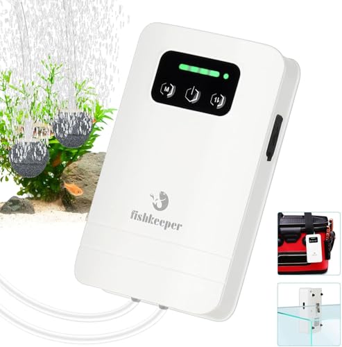 fishkeeper Battery Powered Aquarium Air Pump, USB Rechargeable Aerator Fish Tank Air Pump for 5-125 Gallons Portable Oxygen Pump for Outdoor Fishing, Power Outages and Emergency (4W 80GPH) - size: 4W-2600mAh