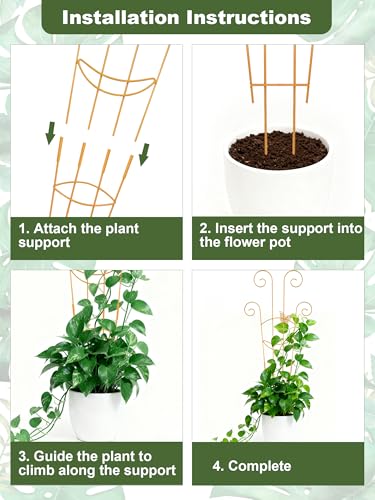 4Pcs Indoor Plant Trellis for Potted Plants, 30" Taller Expandable Garden Metal Trellis for Climbing Plants Outdoor, Houseplant Support Stakes for Ivy Pothos Hoya Flower (Gold) - color: Black-NEW