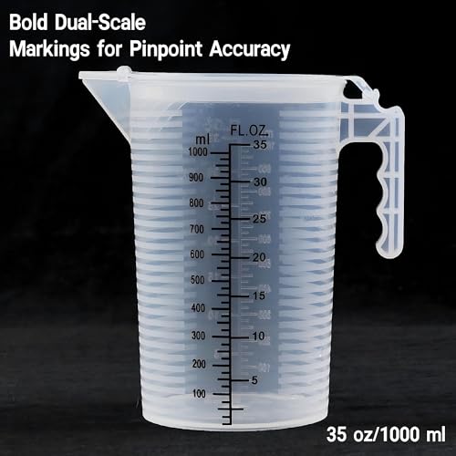 Measuring cups 35oz (1000 mL), Plastic, Multipurpose - Great for Chemicals, Oil, Pool and Gardening - Ounce (oz) and Milliliter (mL)