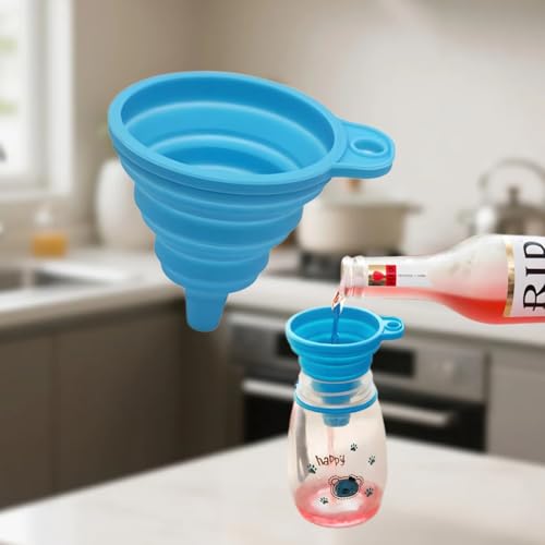 Small Silicone Collapsible Funnel for Kitchen Use, Food Grade Flexible Funnel for Cooking, Liquid Transfer, Oil Change, Water, Powder, Juice, Drink & Filling Bottles, Blue - color: Blue