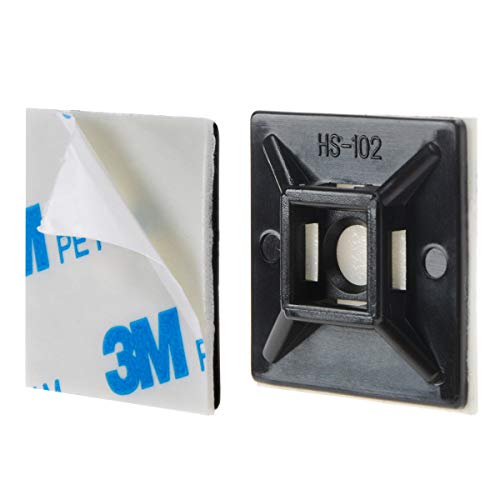 XHF 100 PCS 1.1" Black Self Adhesive Cable Zip Tie Mounts Wire Cable Clips Holders Management Anchors Organizer Holders Squares(HS-102) - color: Black, size: 1.1"-100pcs