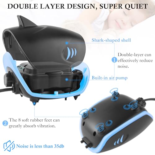 3W 6W Silent Aquarium Air Pump -80GPH/160GPH Large Air Volume Fish Aerator, Adjustable Oxygen Pump for Fish Tank up to 300 Gallon - style: 3W-Bule